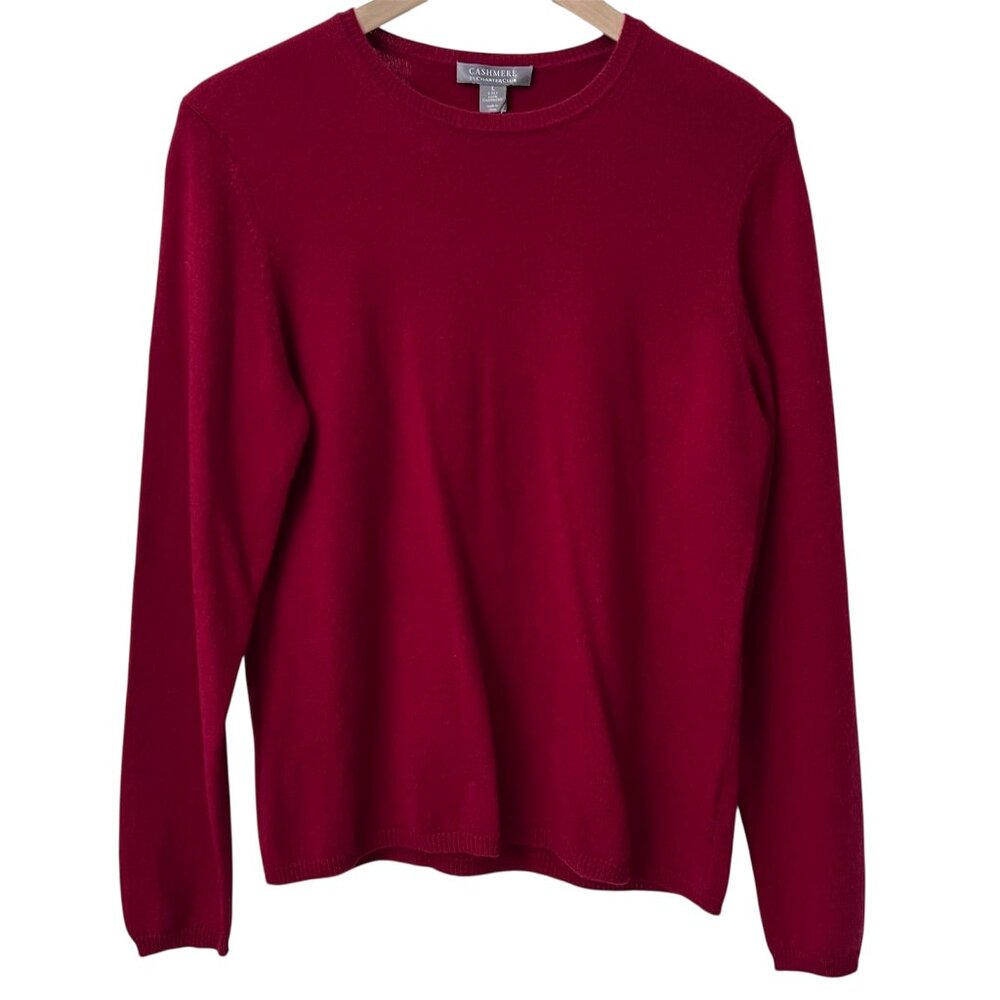 Charter Club 100% Mongolian Cashmere 2-Ply Crewneck Long Sleeve Sweater Red L